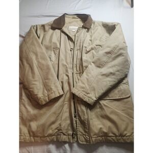 Fieldmaster Mens Tan Quilted Lined Barn Jacket Leather Collar Size L